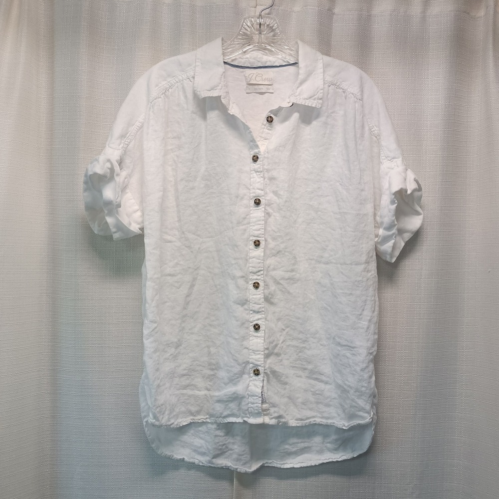 J.Crew Baird McNutt Irish Linen Relaxed Short Sleeve Button Down Shirt White M